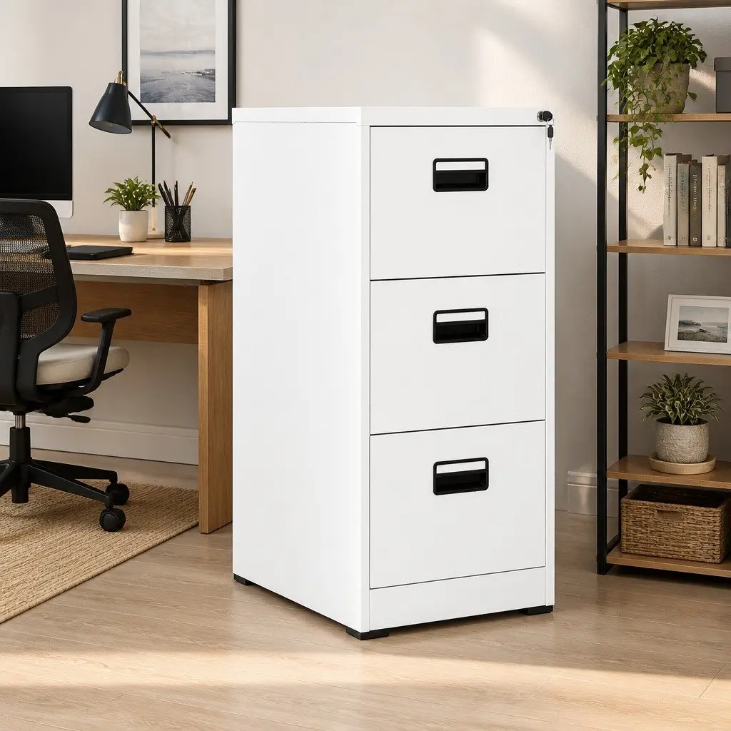 Filing Cabinet White 2 Drawer Steel Office Storage Lockable File Cabinet Home