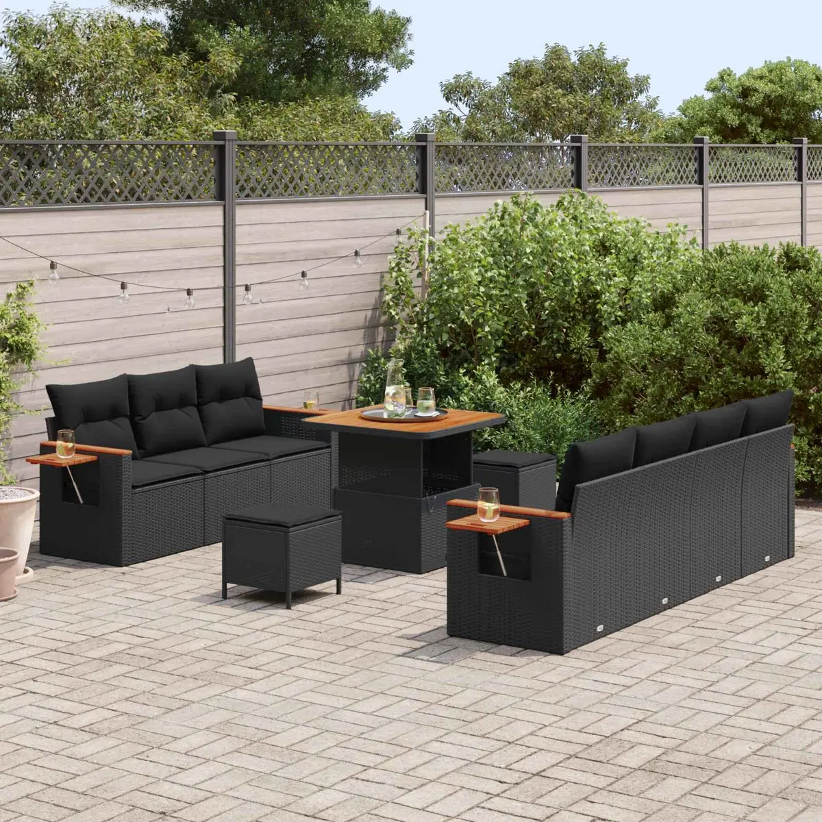 Garden Sofa Set Modular Outdoor Furniture 10 Piece Poly Rattan Black