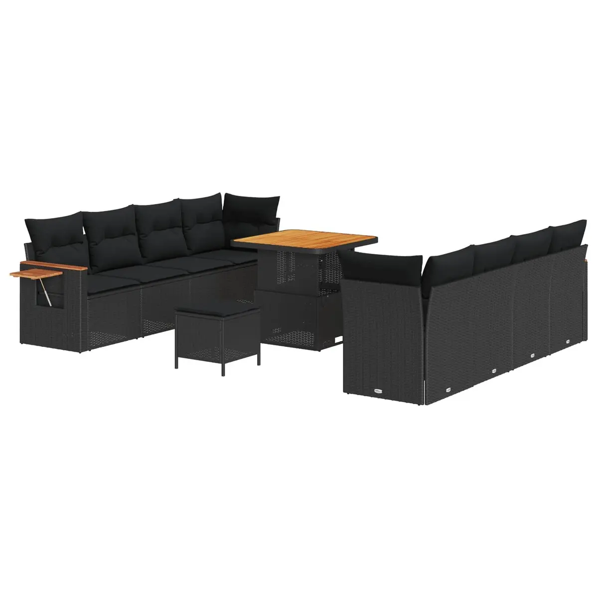 Garden Sofa Set 11 Pieces Black Modular Outdoor Furniture Poly Rattan Acacia