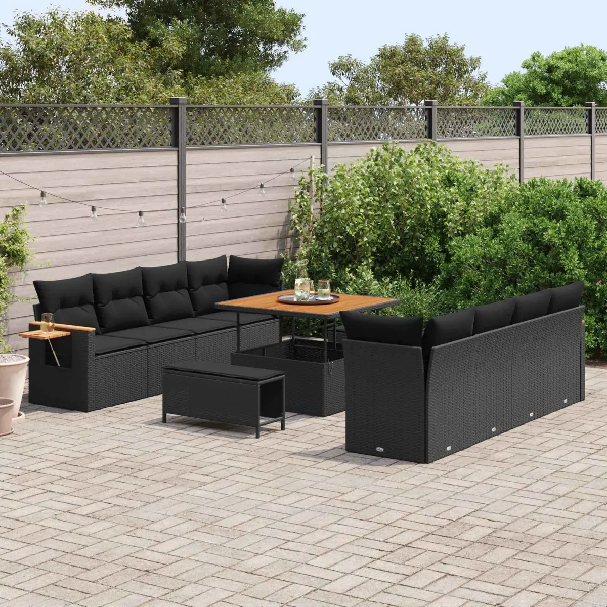 Garden Sofa Set 11 Pieces Black Poly Rattan Modular Outdoor Furniture with