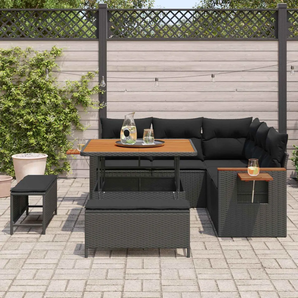 Modular Outdoor Garden Sofa Set 8 Piece Black Rattan Patio Seating