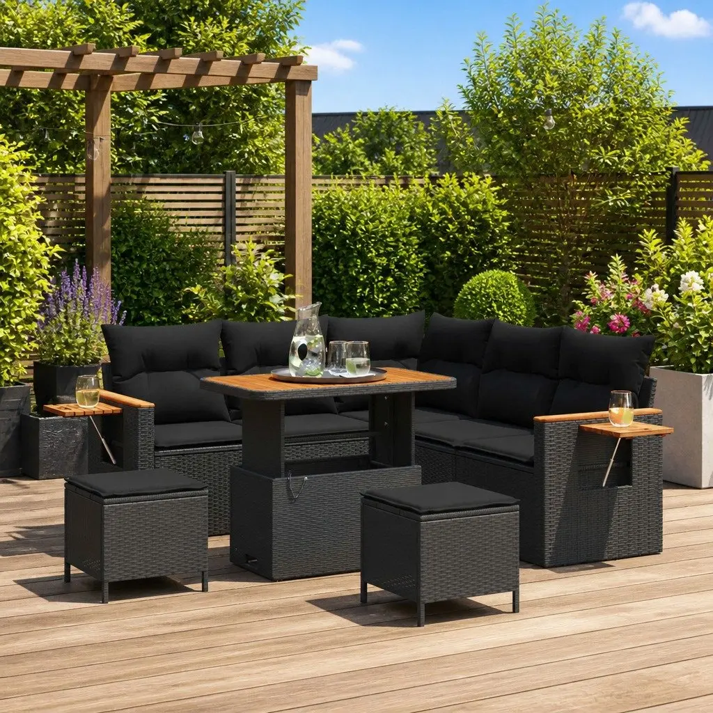 Outdoor Garden Sofa Set Modular Seating 8 Piece Poly Rattan Black
