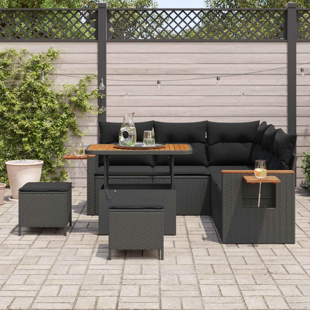 Outdoor Garden Sofa Set Modular Seating 8 Piece Poly Rattan Black