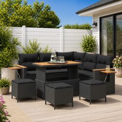 Garden Sofa Set 9 Pcs Black Outdoor Furniture Patio Rattan Modular Sectional
