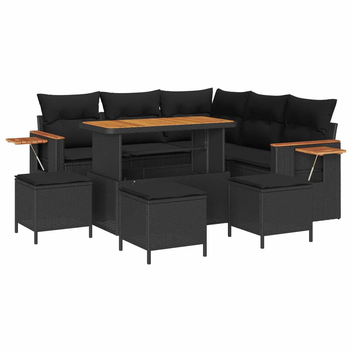 Garden Sofa Set Modular Outdoor Furniture 9 Piece Black Rattan Sectional
