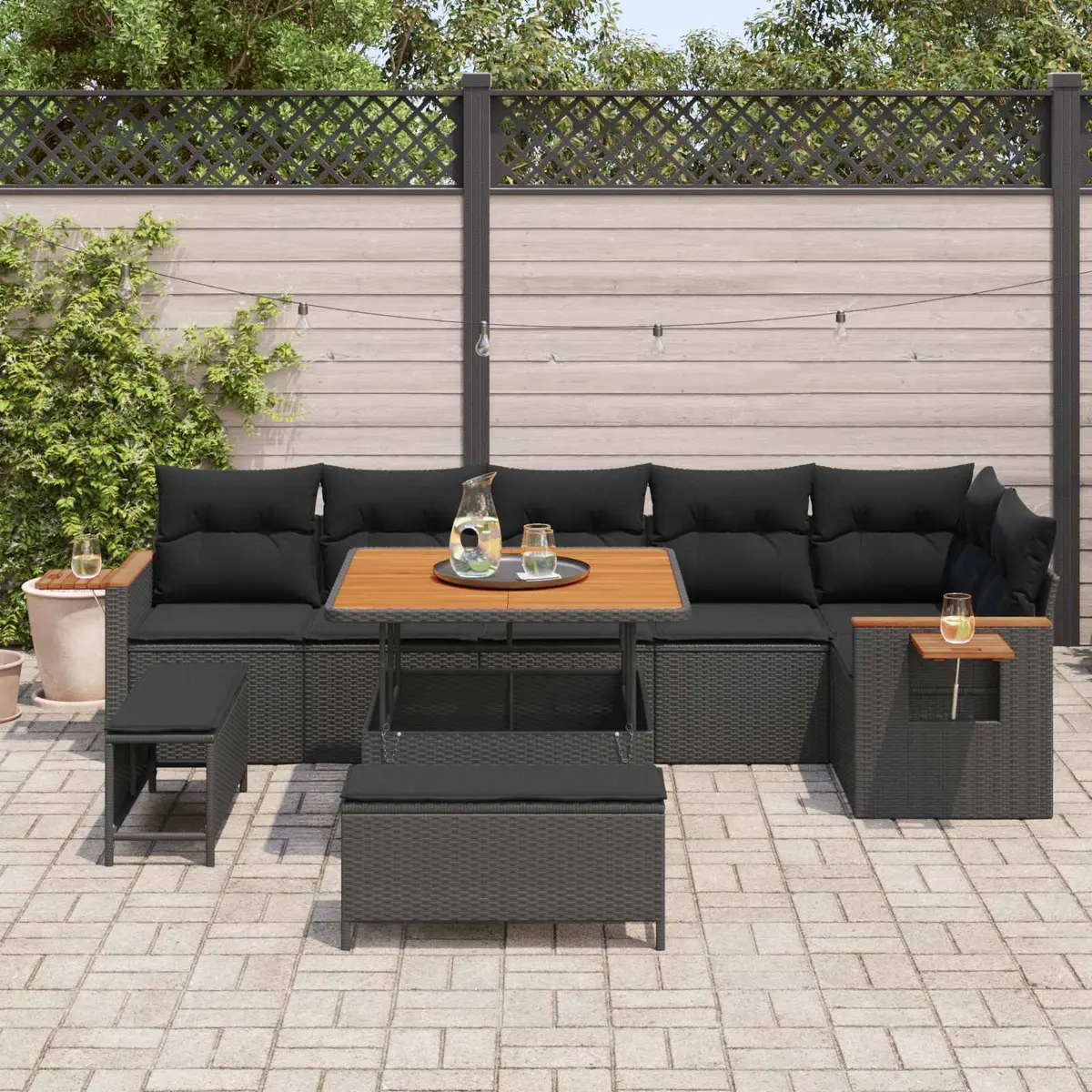 Garden Sofa Set 9 Pieces Outdoor Patio Furniture Modular Sectional Black