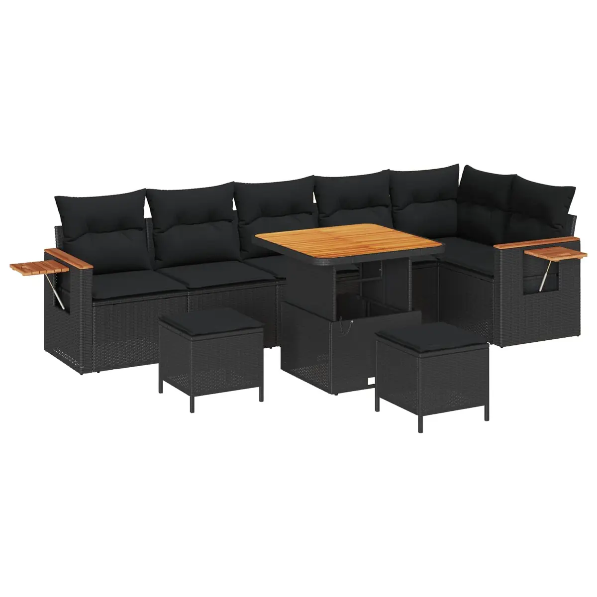 Modular Outdoor Garden Sofa Set 9 Piece Adjustable Patio Furniture Black Poly Rattan
