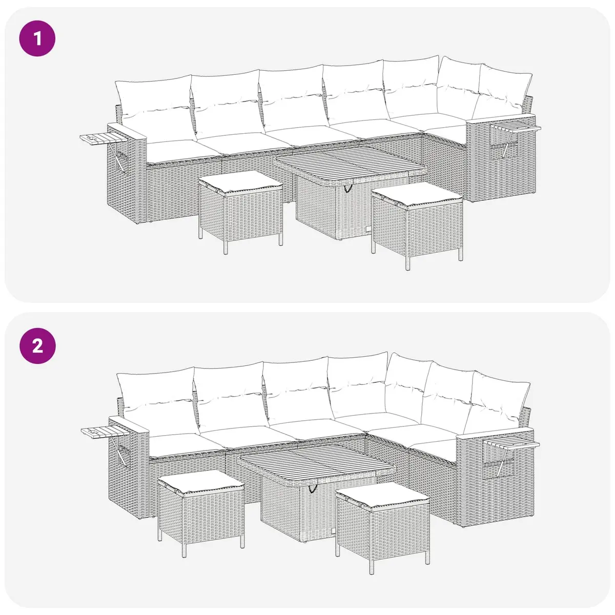 Modular Outdoor Garden Sofa Set 9 Piece Adjustable Patio Furniture Black Poly Rattan
