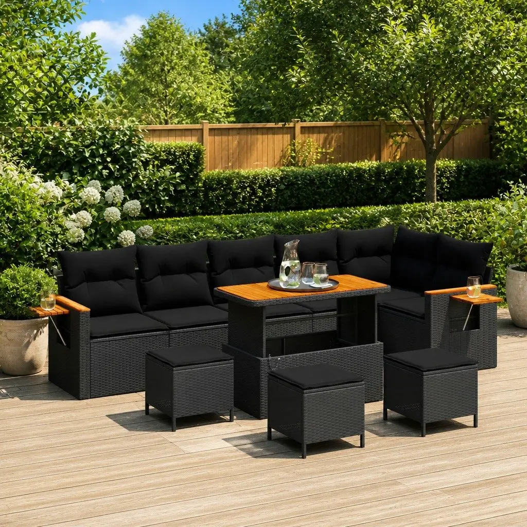 Black 10-Piece Modular Outdoor Sofa Set