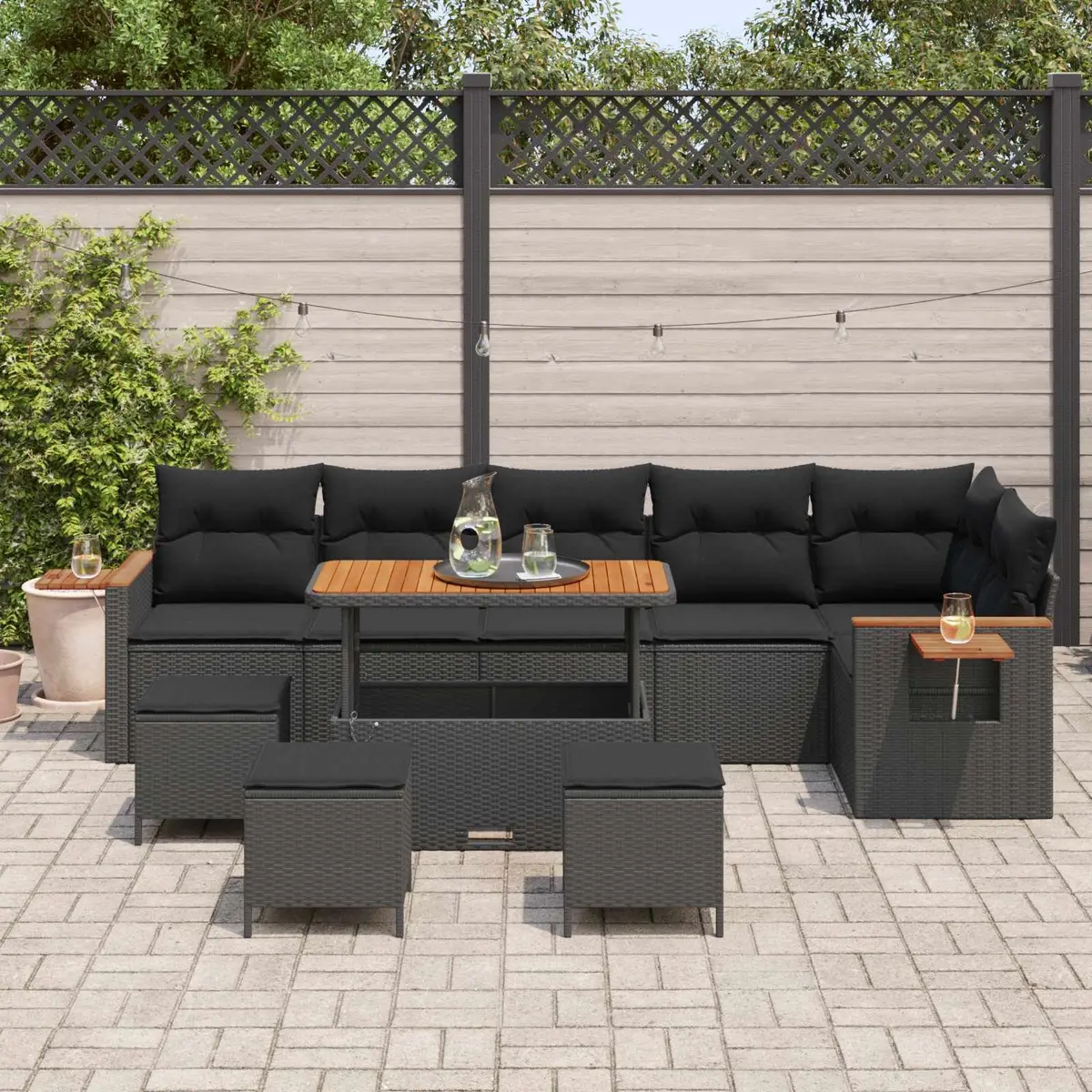 Black 10-Piece Modular Outdoor Sofa Set