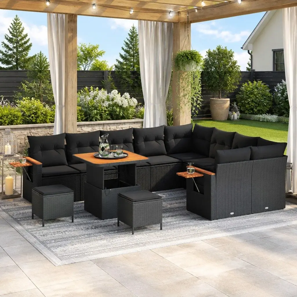 Garden Sofa Set Modular Outdoor Furniture 12 Pieces Black Poly Rattan