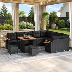 Comfortable 12-Piece Black Garden Sofa Set with Cushions