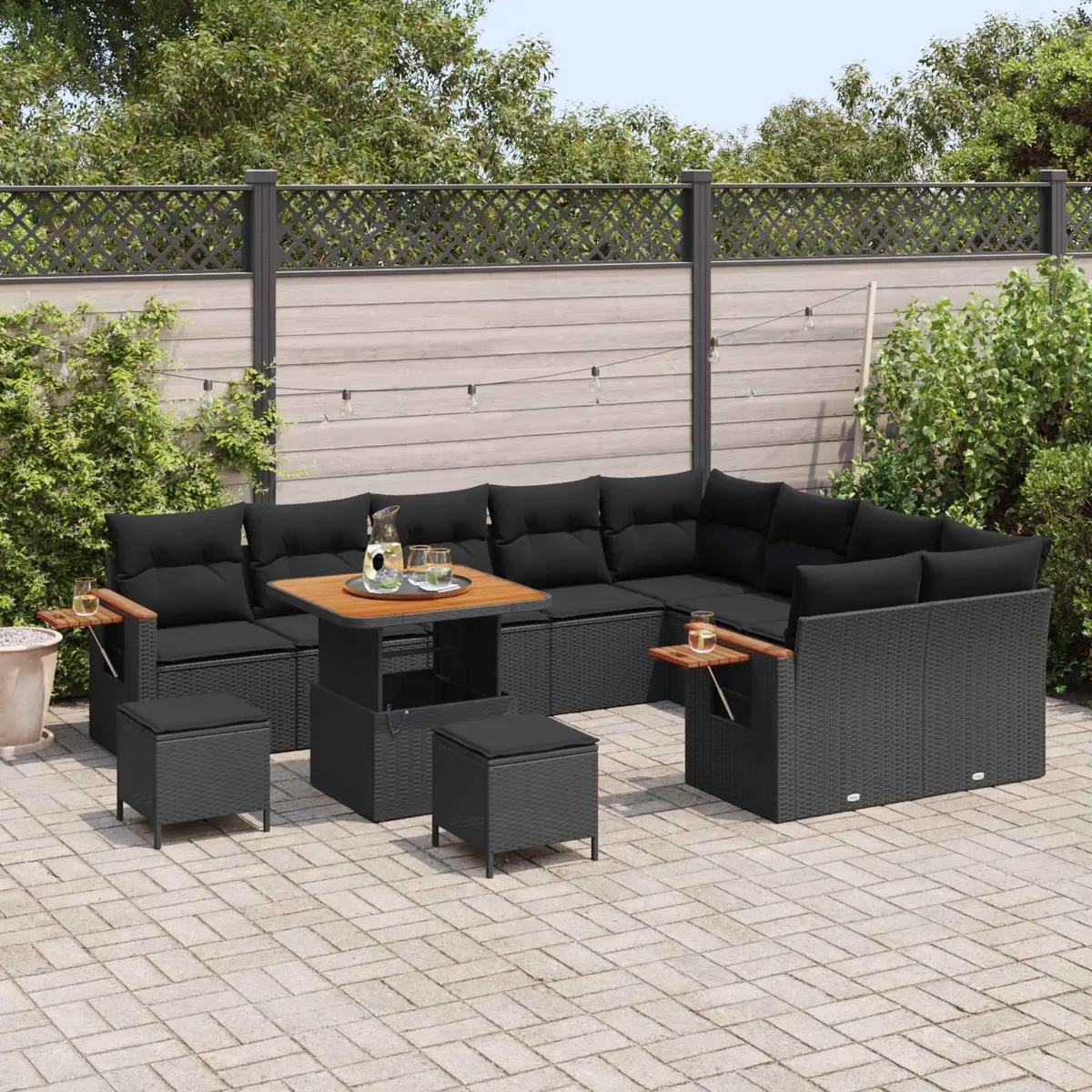 Garden Sofa Set Modular Outdoor Furniture 12 Pieces Black Poly Rattan