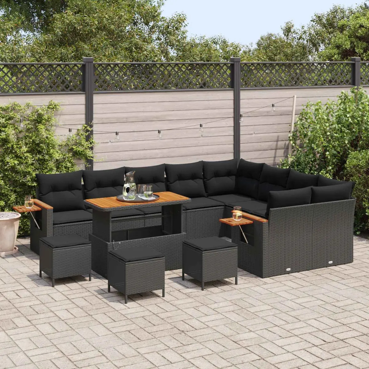 Garden Sofa Set Modular Outdoor Lounging 13 Pieces Black