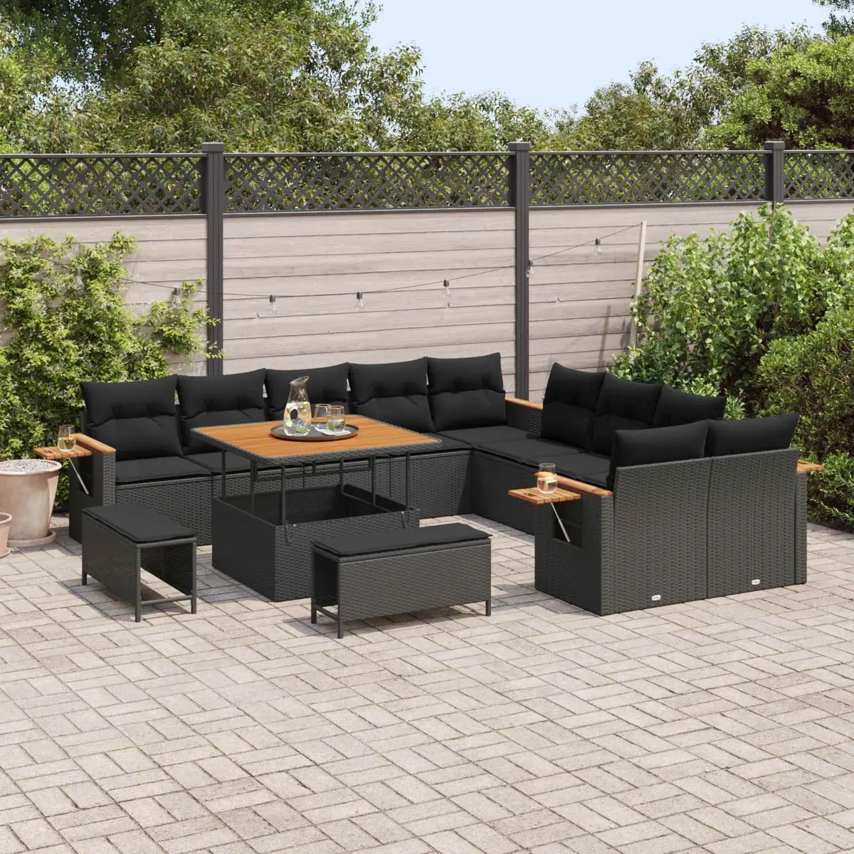 Garden Sofa Set Modular Outdoor Furniture 13 Pieces Black