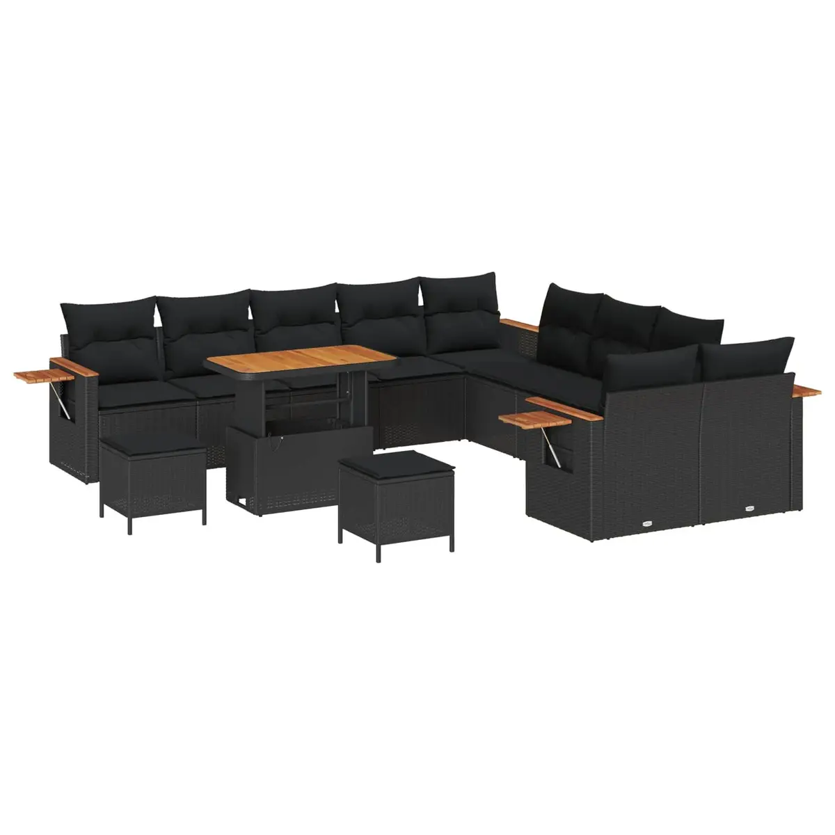 Outdoor Garden Sofa Set 13 Piece Modular Seating Black Poly Rattan Patio