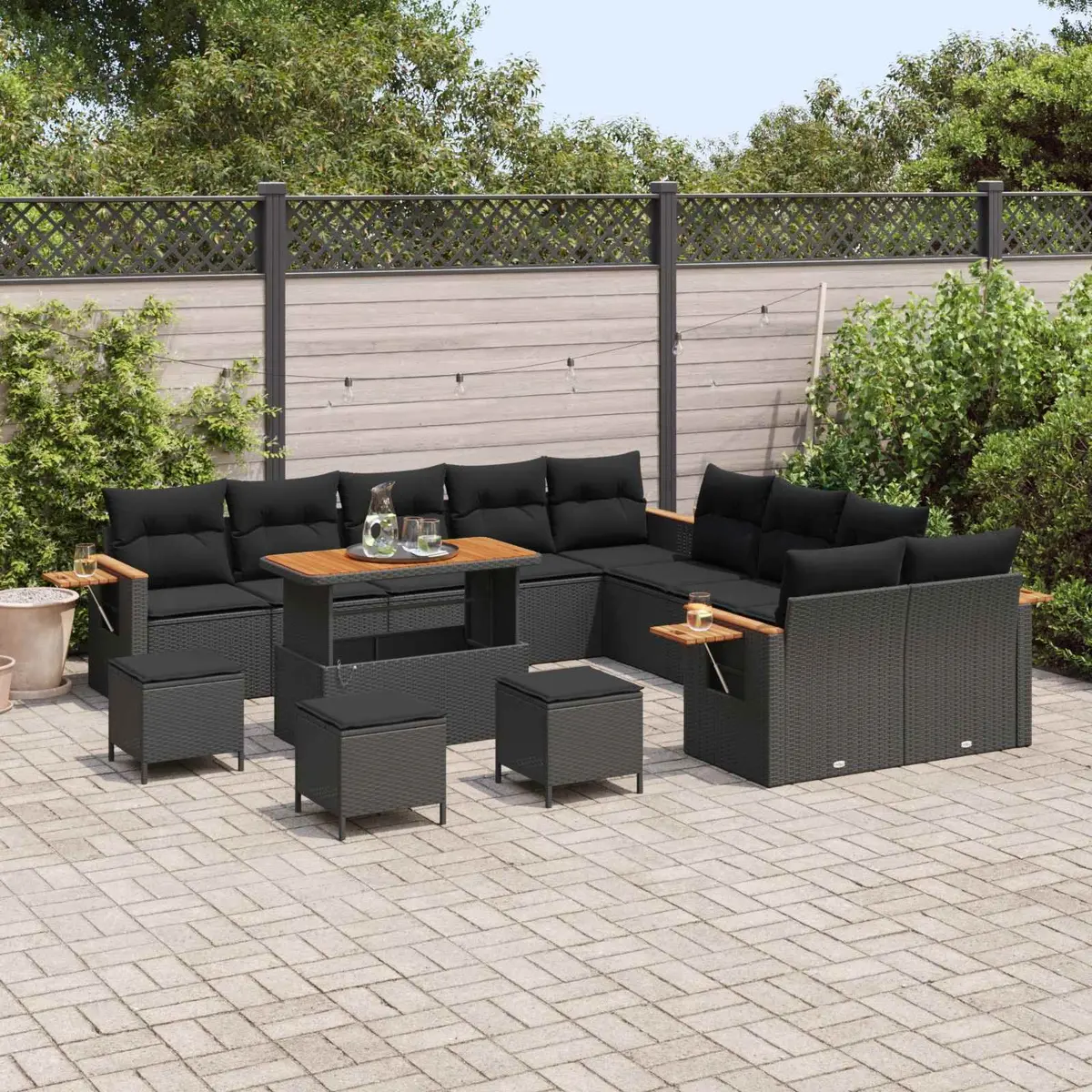 Outdoor Garden Sofa Set Modular Lounge 14 Pieces Black Poly Rattan