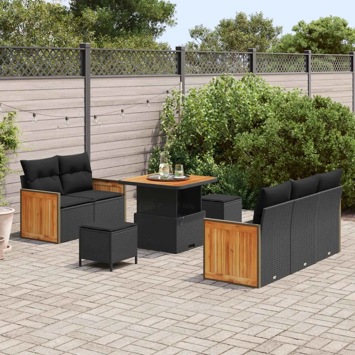 Garden Sofa Set 8 Piece 8-Seater Outdoor Lounge Furniture Black Patio