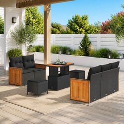Reliable 8-Piece Black Sofa Set for Outdoor Comfort