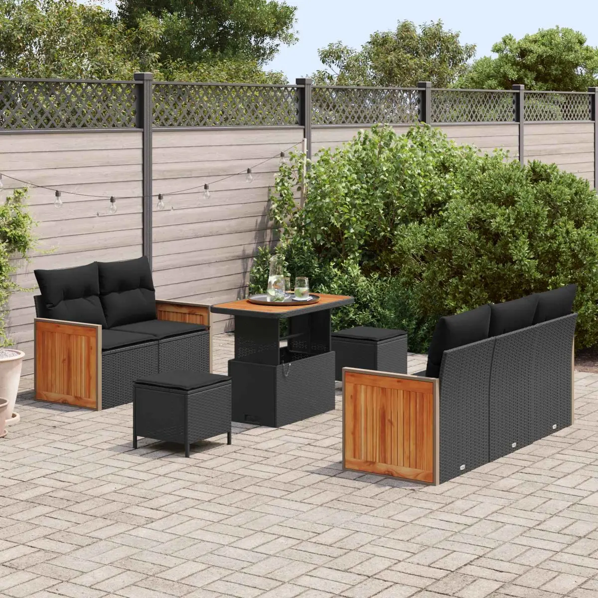 Garden Sofa Set 8 Seater Outdoor Lounge 8 Piece Black Poly Rattan