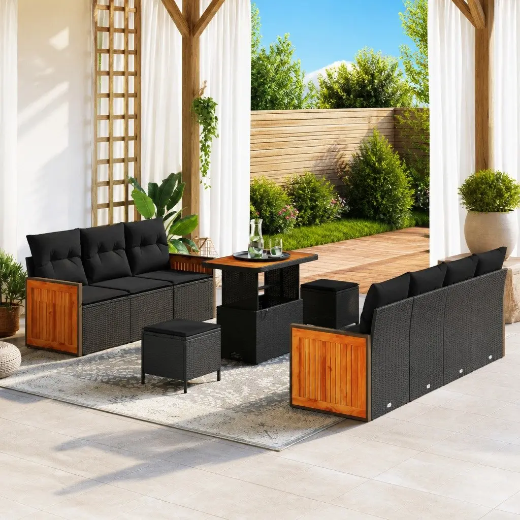 Garden Sofa Set 10 Piece Outdoor Furniture Black Modern Seating