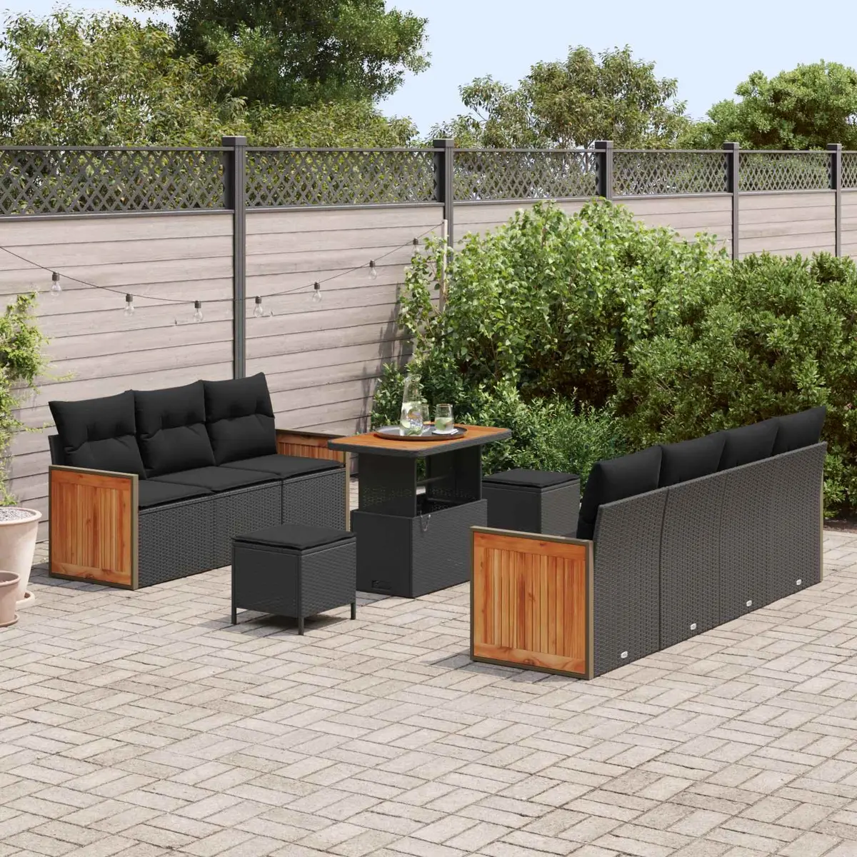Garden Sofa Set 10 Piece Outdoor Furniture Black Modern Seating