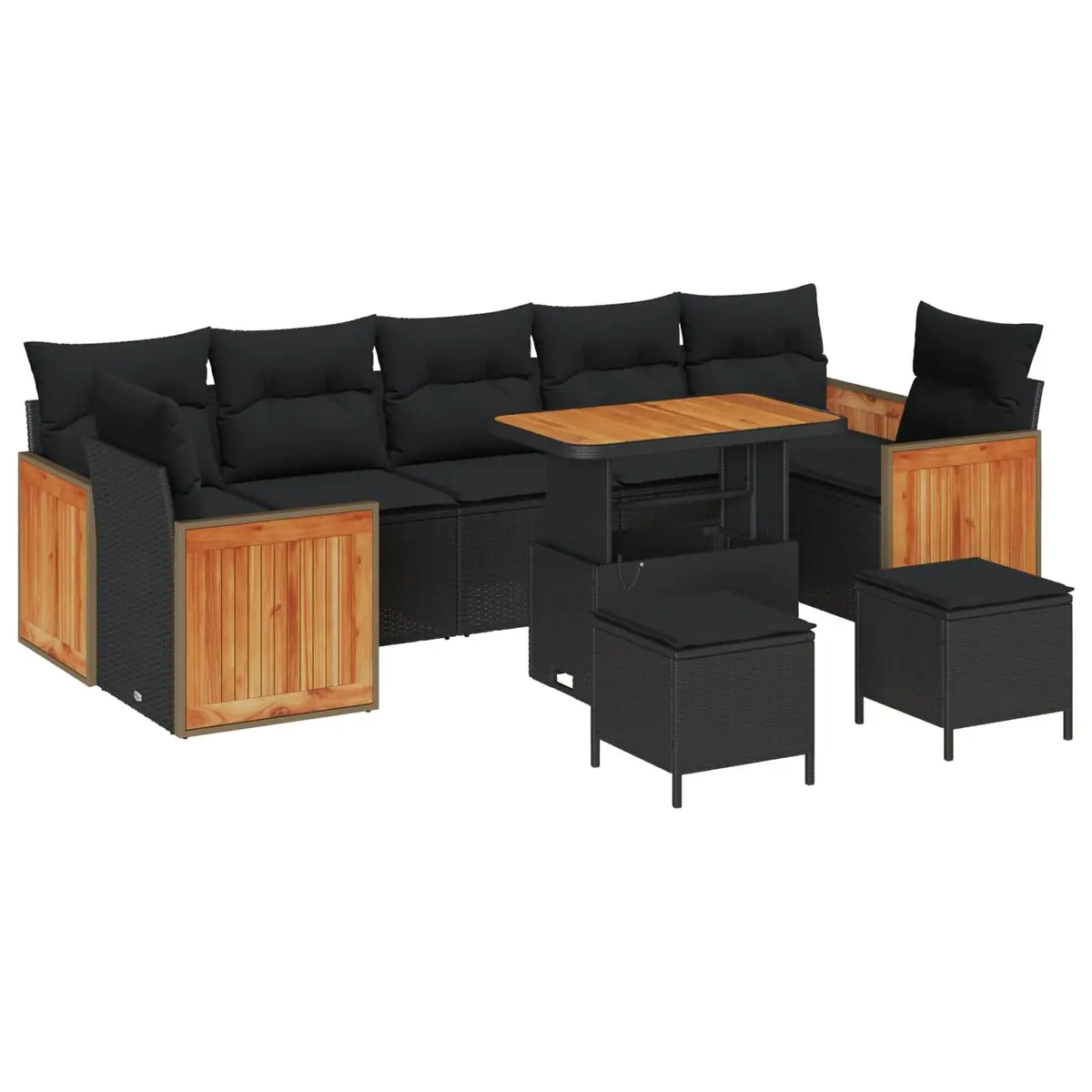 Modular Outdoor Garden Sofa Set 10 Piece Black Poly Rattan Patio Seating