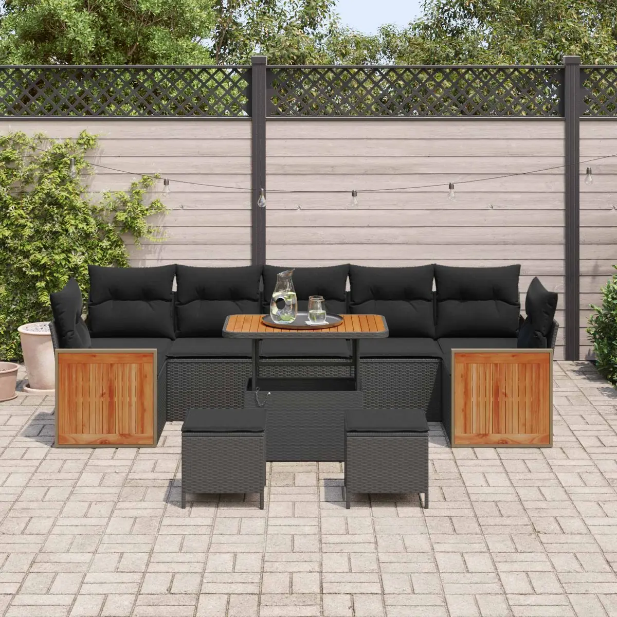Modular Outdoor Garden Sofa Set 10 Piece Black Poly Rattan Patio Seating