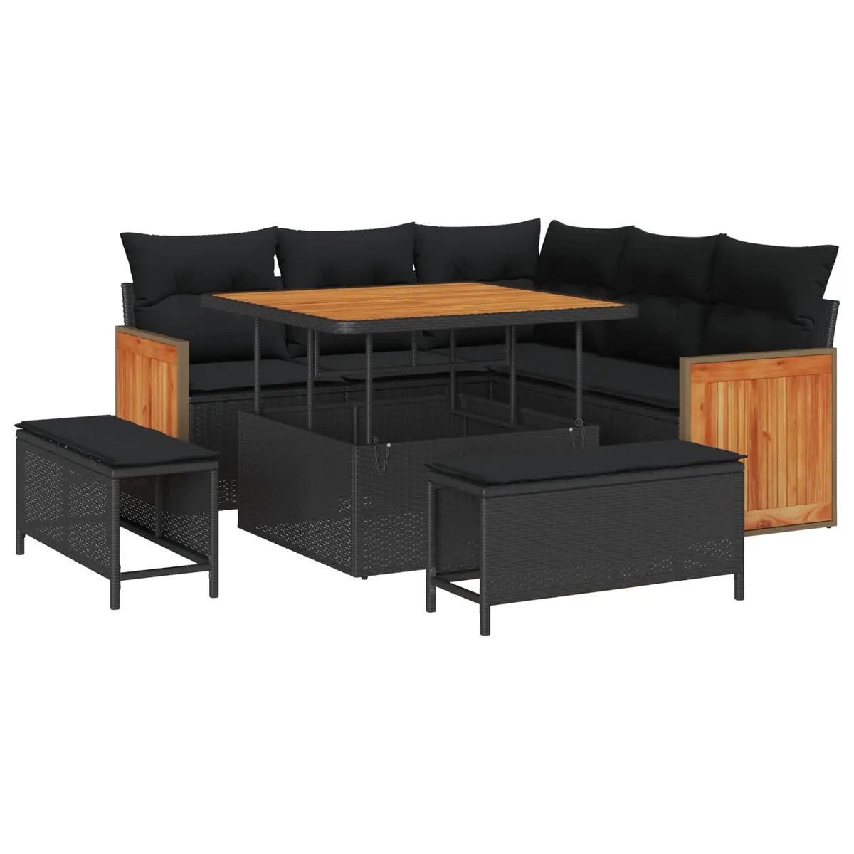 Outdoor Garden Sofa Set 8 Pieces Poly Rattan Black Steel Frame