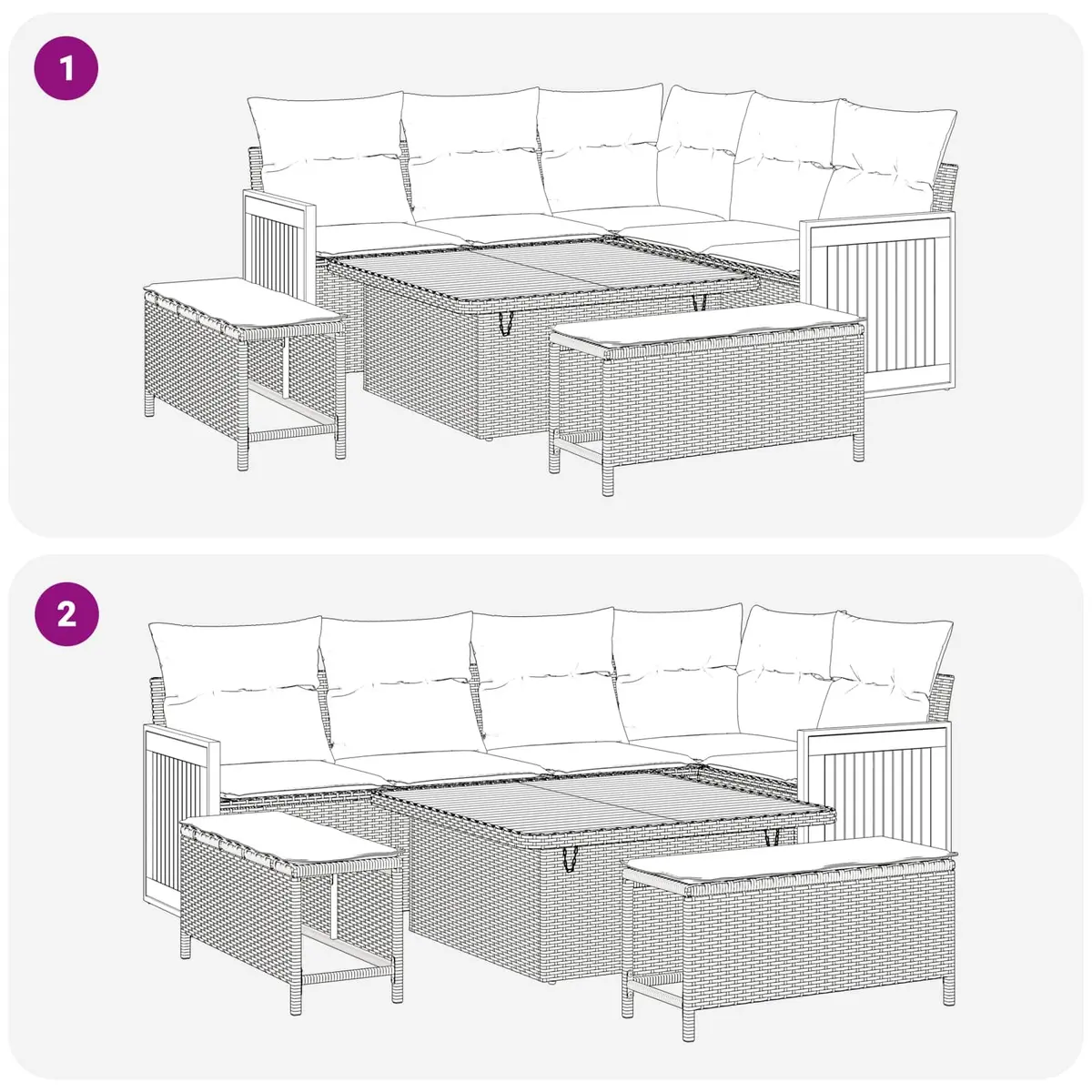 Outdoor Garden Sofa Set 8 Pieces Poly Rattan Black Steel Frame