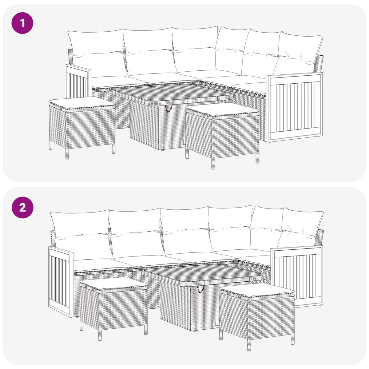 8 Piece Patio Furniture Set Outdoor Lounge Sofa Black Poly Rattan Steel Frame