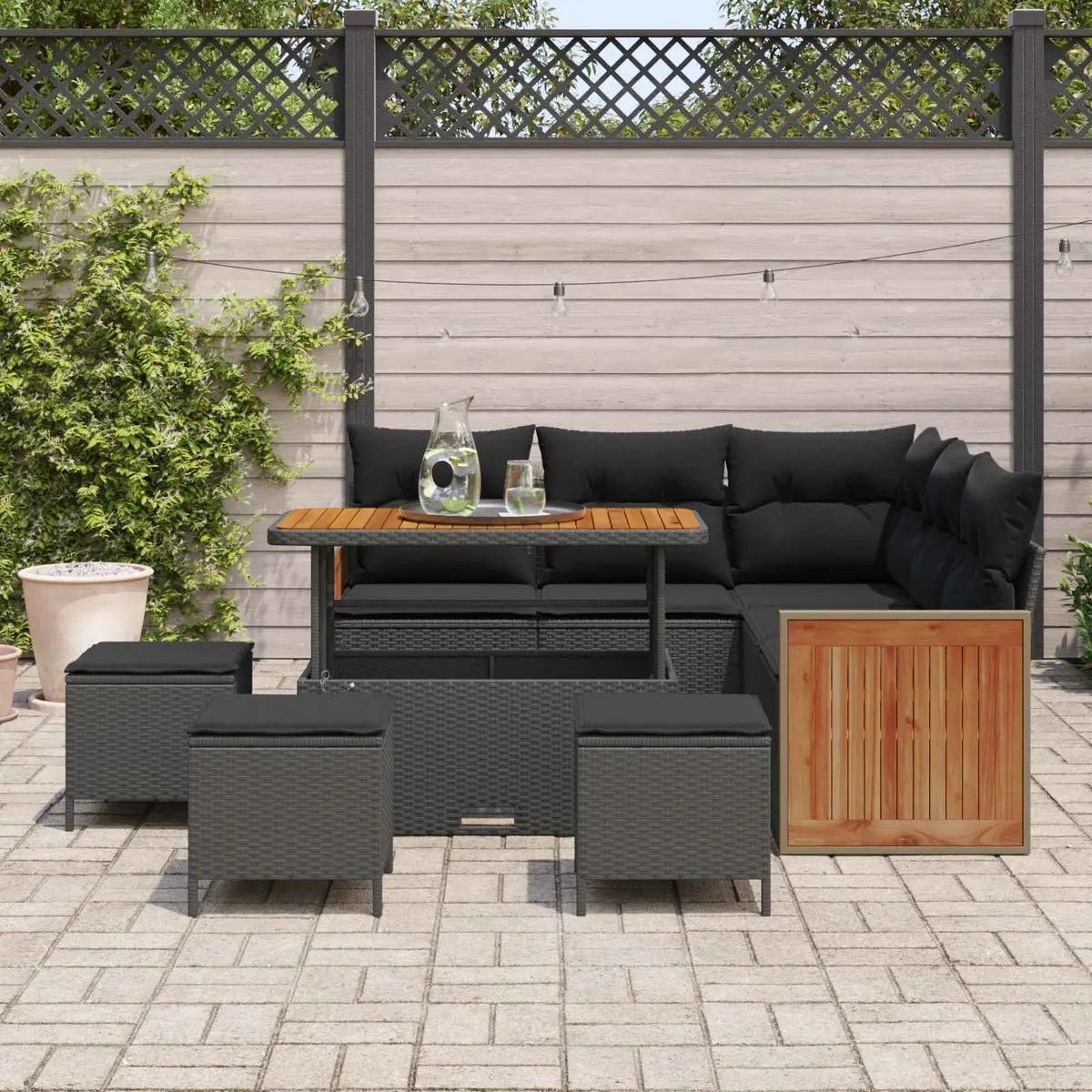 9 pcs Garden Sofa Set in Black Poly Rattan