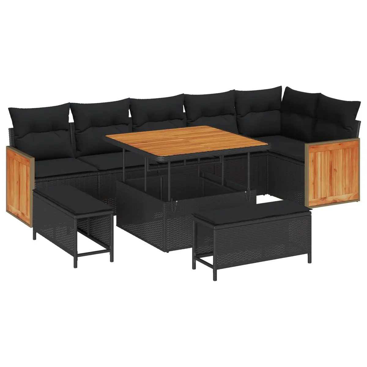 Garden Sofa Set 9 Piece Outdoor Seating Poly Rattan Steel Frame Black