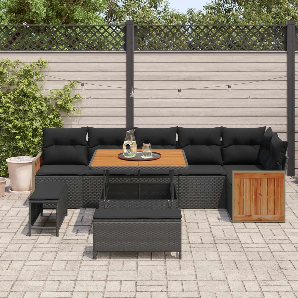 Garden Sofa Set 9 Piece Outdoor Seating Poly Rattan Steel Frame Black