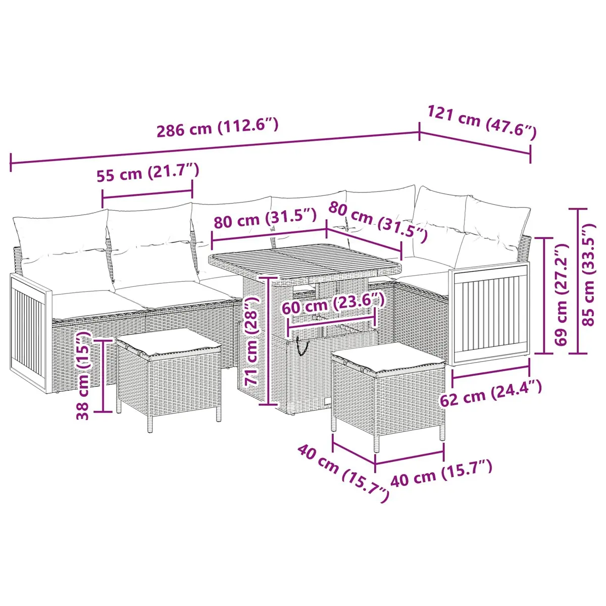 9-Piece Outdoor Sofa Set in Black