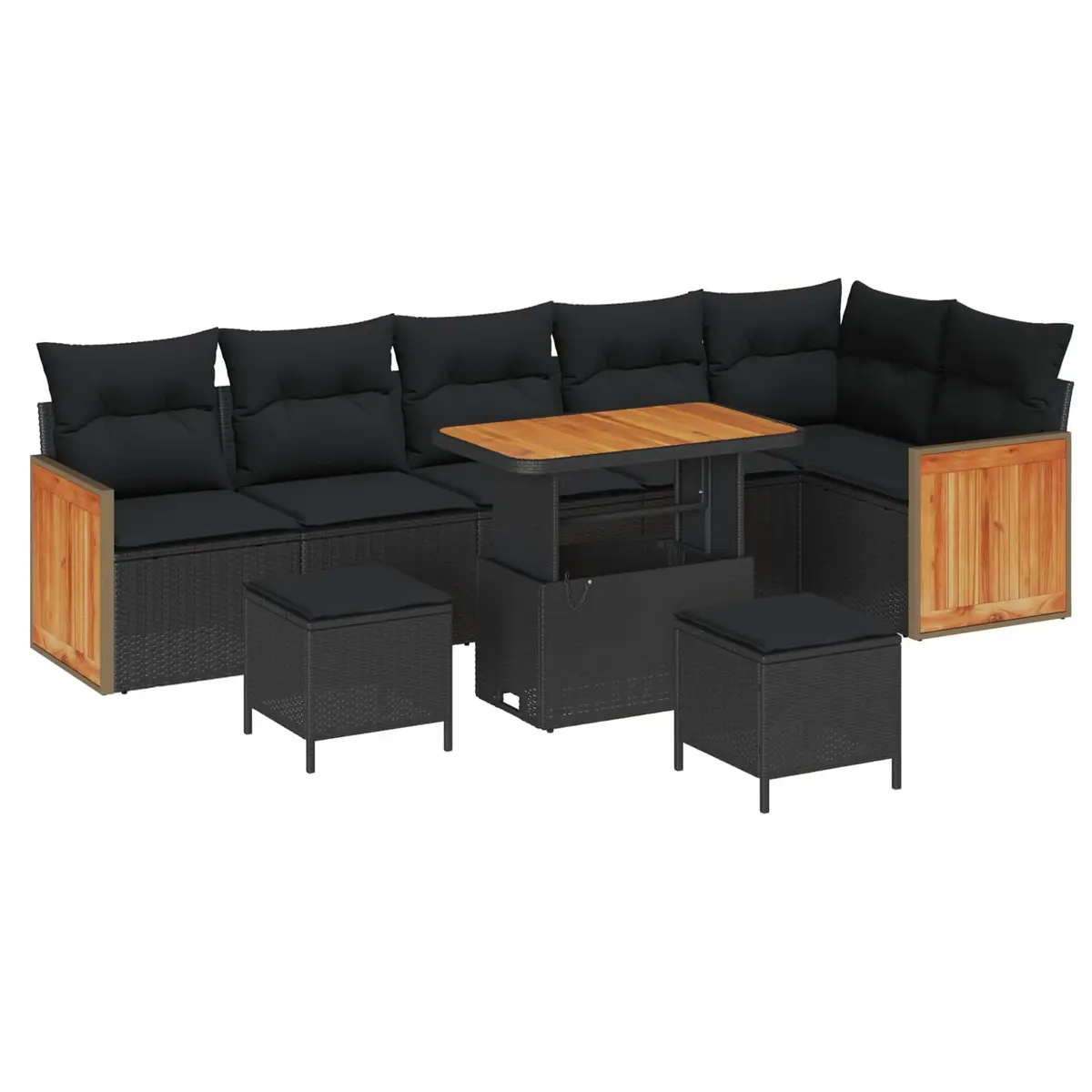 Garden Sofa Set 9 Pieces Outdoor Seating Black Poly Rattan Steel Frame Patio