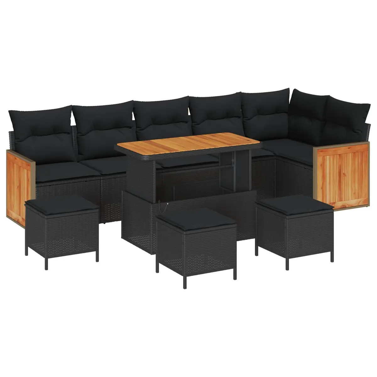 Outdoor Garden Sofa Set 10 pcs Black Poly Rattan Steel Frame with Cushions