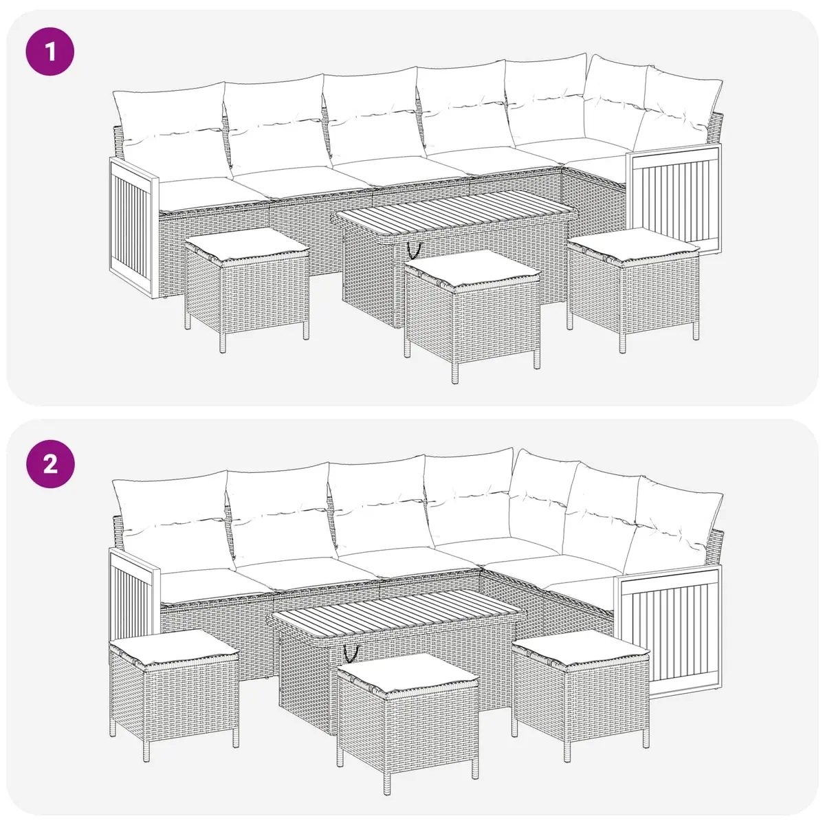 Outdoor Garden Sofa Set 10 pcs Black Poly Rattan Steel Frame with Cushions