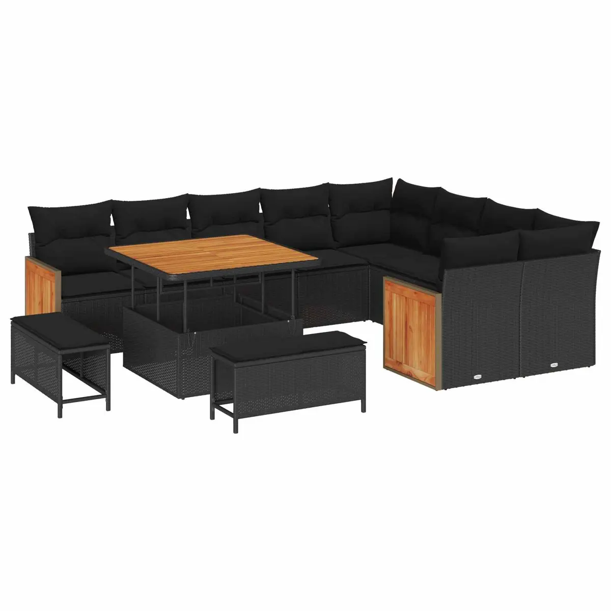 Garden Sofa Set 12 Piece Outdoor Lounge Furniture Black Poly Rattan with Weather Resistant Cushions