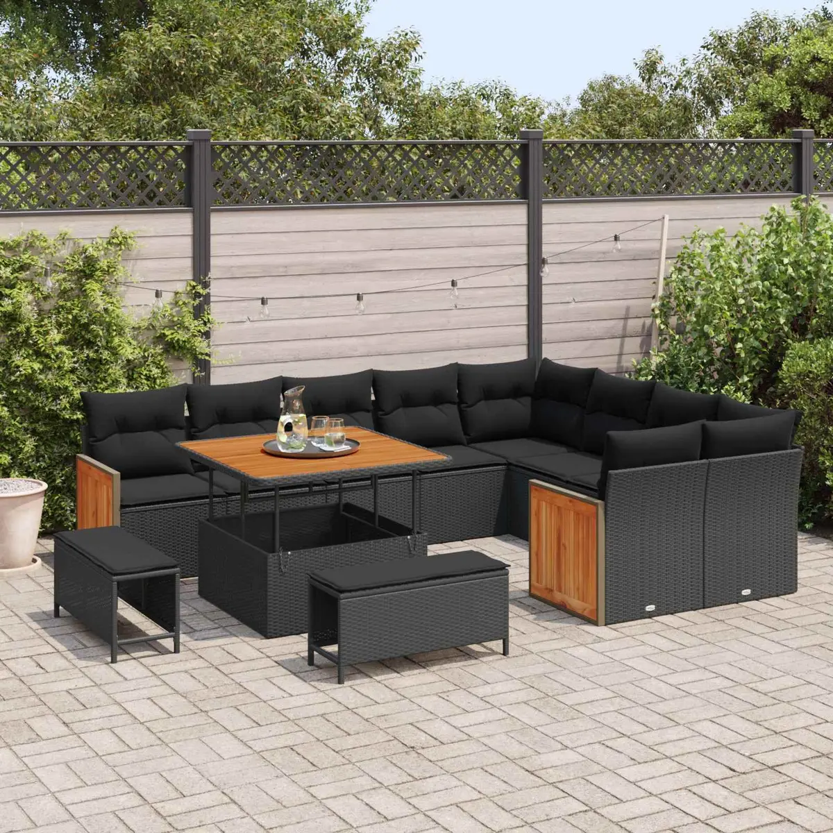 Garden Sofa Set 12 Piece Outdoor Lounge Furniture Black Poly Rattan with Weather Resistant Cushions