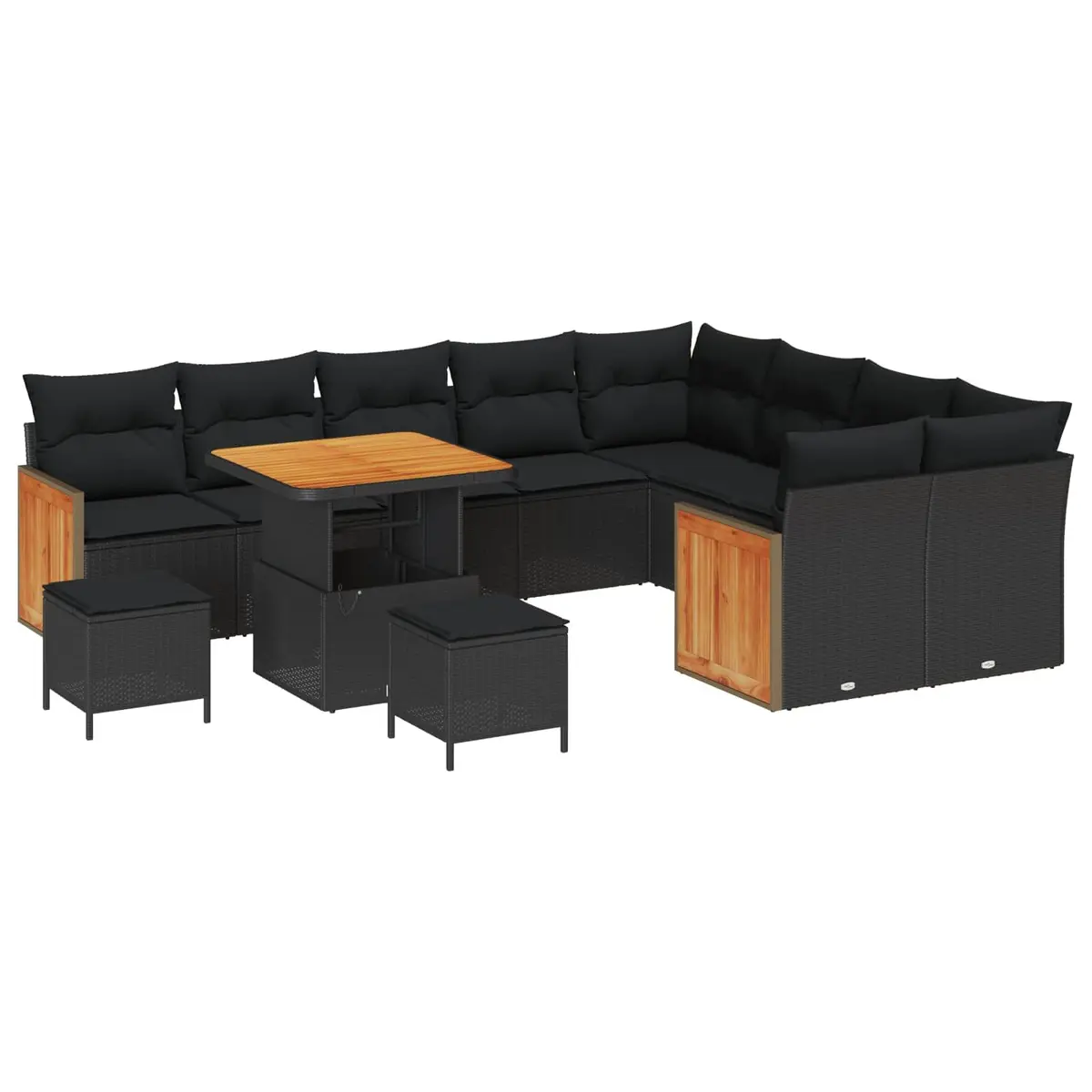 Outdoor Garden Sofa Set 12 Pieces Black Poly Rattan Patio Furniture