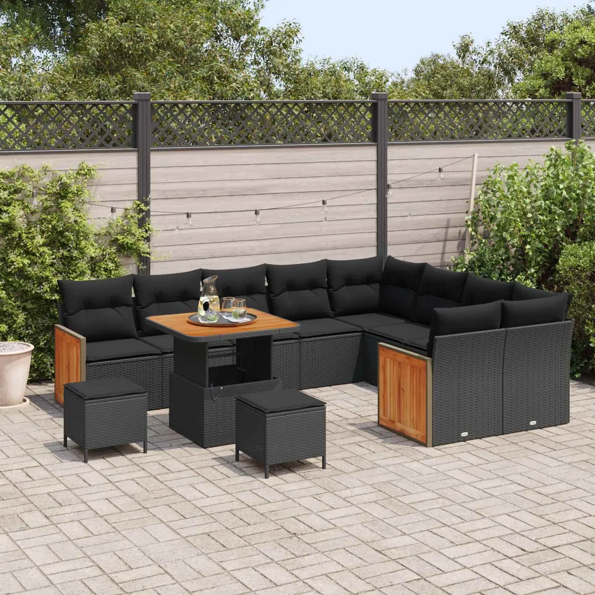 Outdoor Garden Sofa Set 12 Pieces Black Poly Rattan Patio Furniture