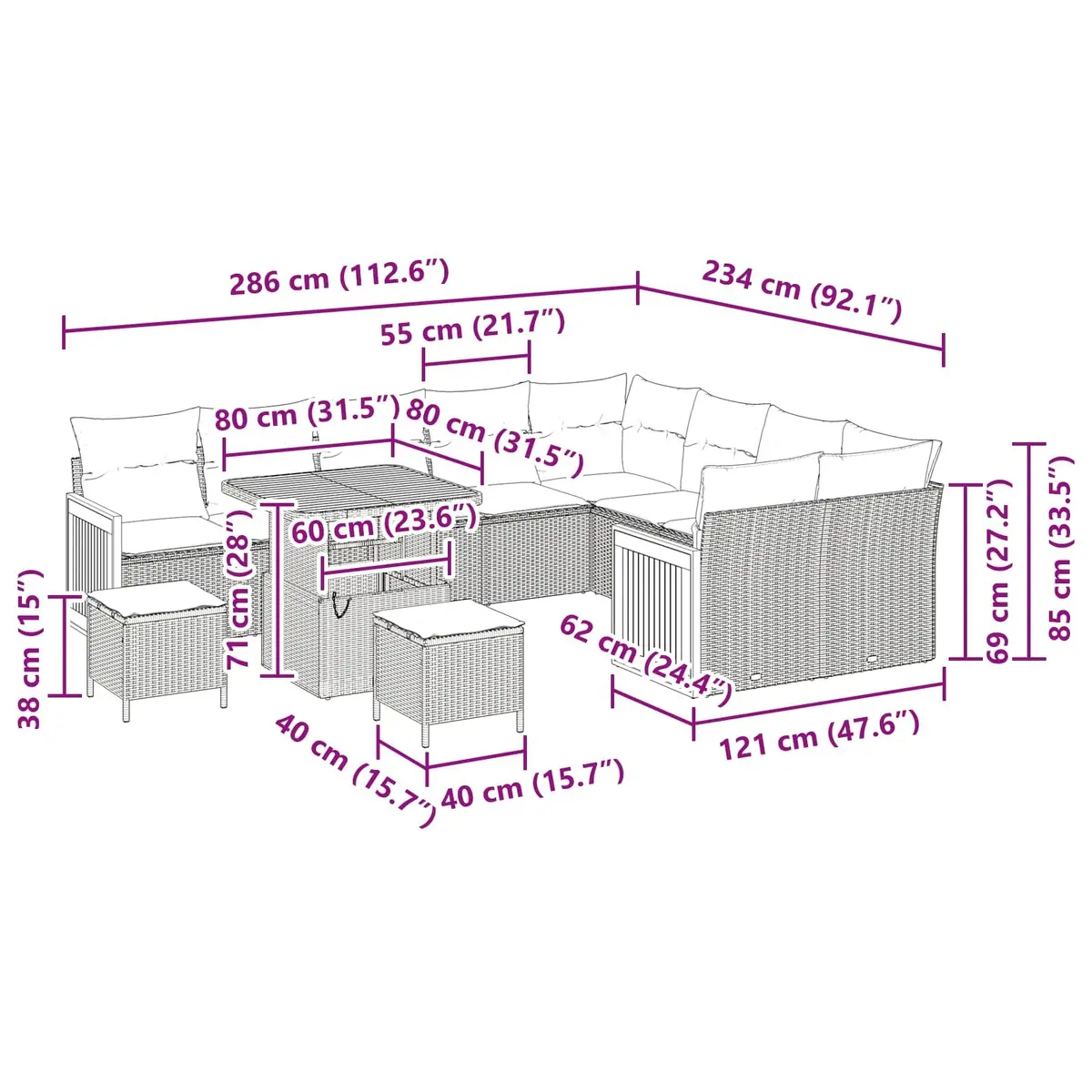 Outdoor Garden Sofa Set 12 Pieces Black Poly Rattan Patio Furniture