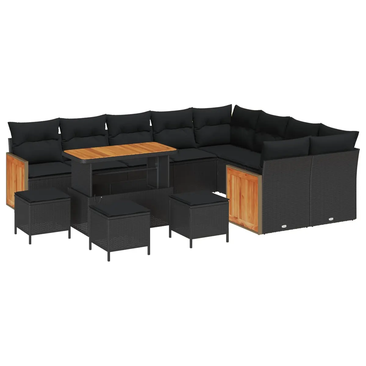 Outdoor Seating Set Black Poly Rattan 13-Piece Garden Sofa Suite