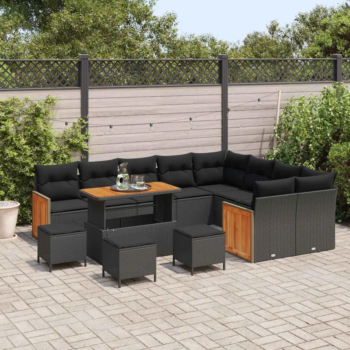 Outdoor Seating Set Black Poly Rattan 13-Piece Garden Sofa Suite