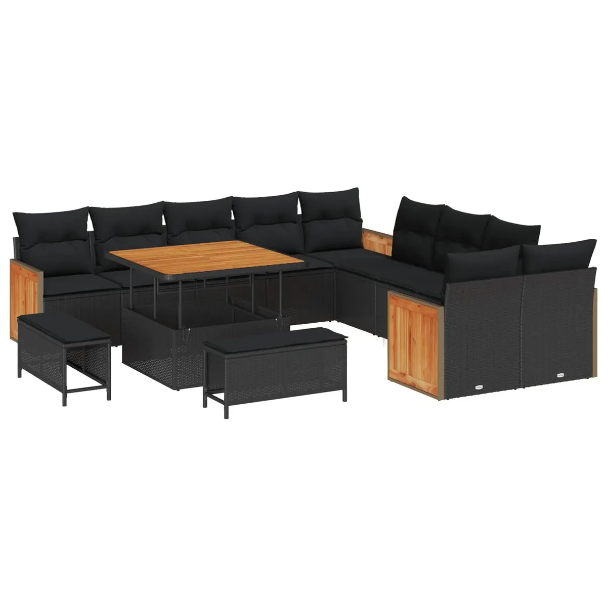 Outdoor Garden Sofa Set 13 Pieces Black Poly Rattan Steel Patio Furniture