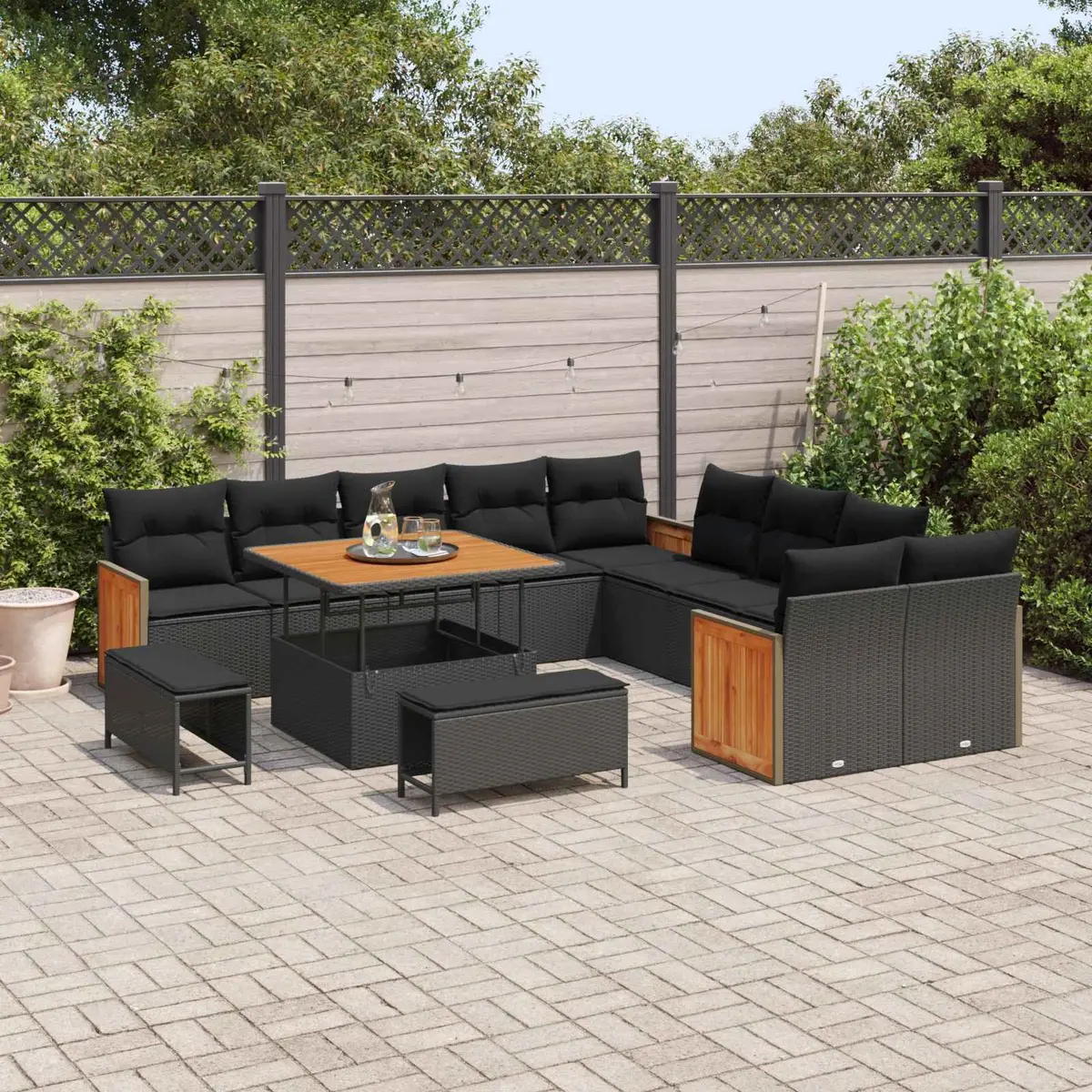 Outdoor Garden Sofa Set 13 Pieces Black Poly Rattan Steel Patio Furniture