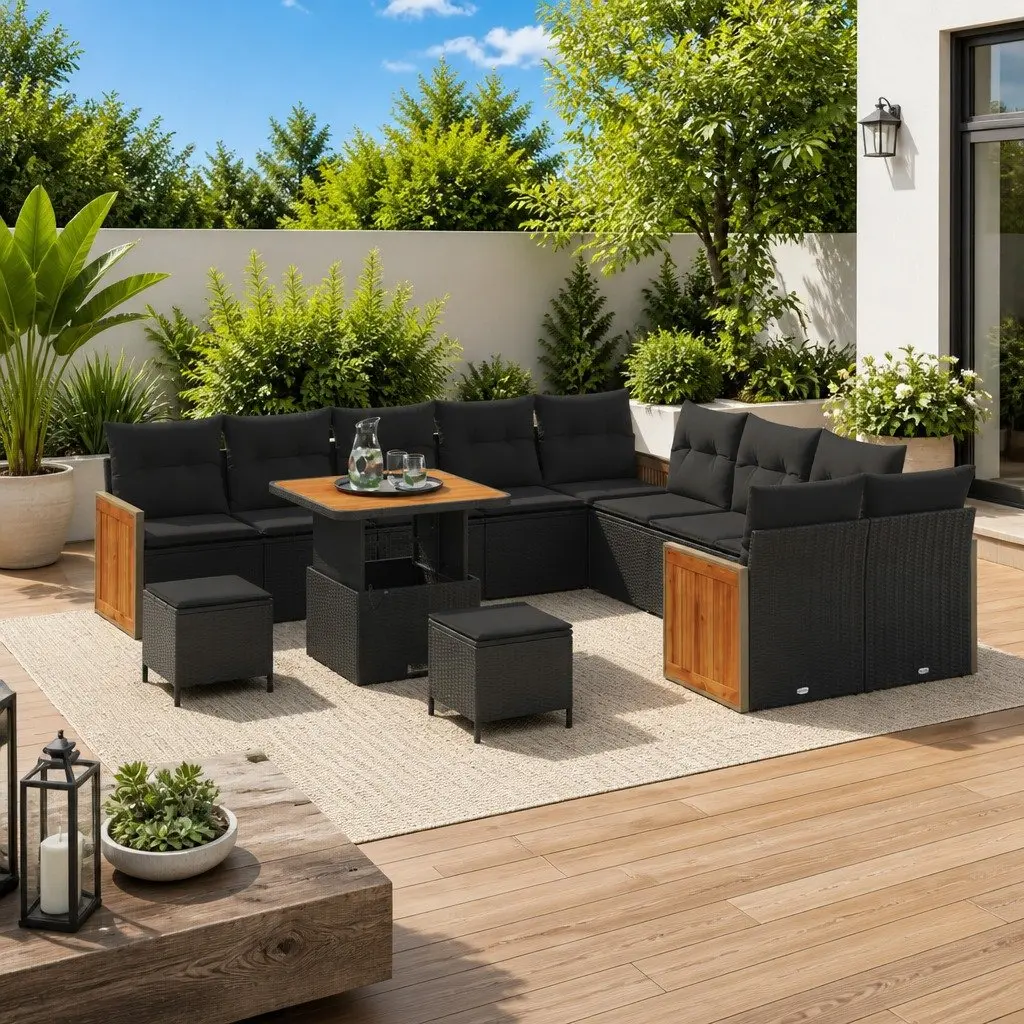 Outdoor Garden Sofa Set 13 Piece Black Poly Rattan Patio Furniture