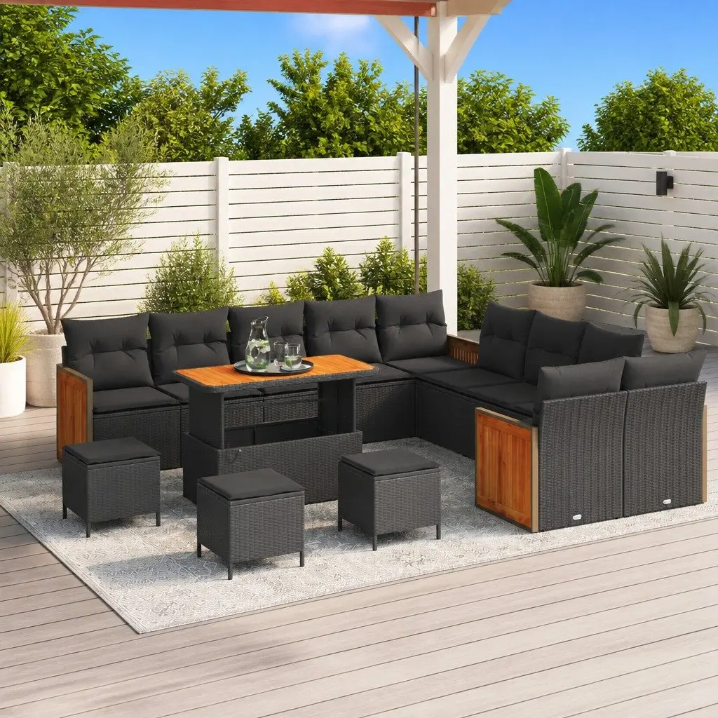 Garden Sofa Set 14 Pieces Outdoor Relaxation Black Poly Rattan Patio Furniture with Cushions