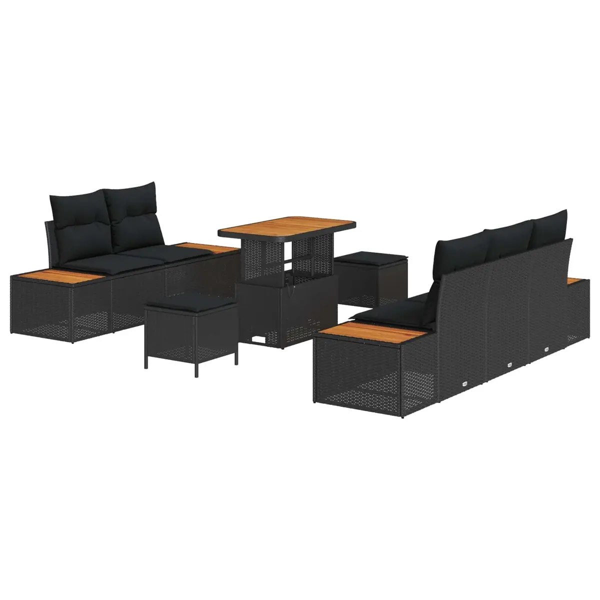 Outdoor Garden Sofa Set Modular Seating 8 Piece Black Poly Rattan Steel Frame